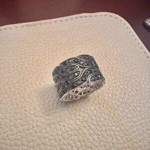 John Hardy Naga Silver Midnight Colorway Band Ring with Blue and Black Sapphires